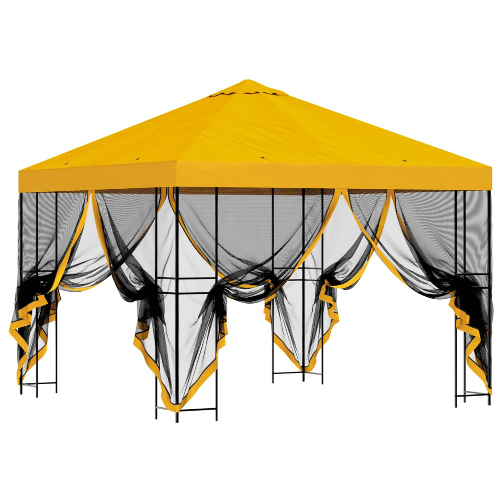 Produktbild för Trädgårdsgazebo med sidoväggar 3 x 3 m Gul Polyester och Stål