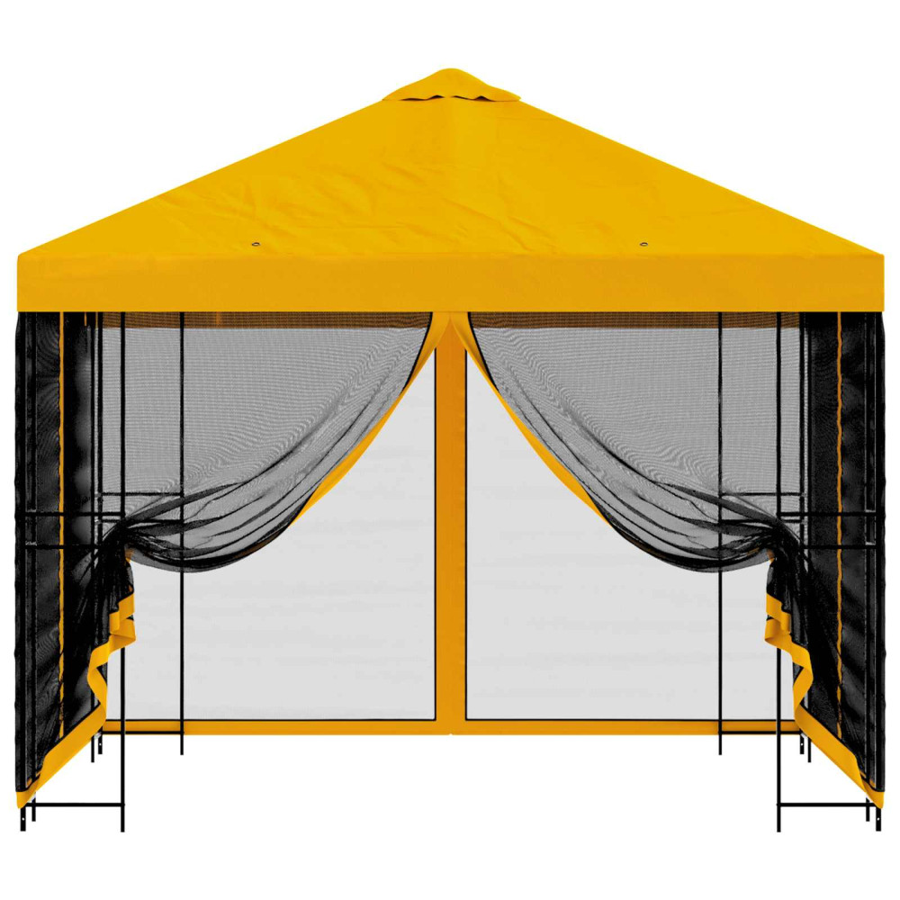 Produktbild för Trädgårdsgazebo med sidoväggar 3 x 3 m Gul Polyester och Stål