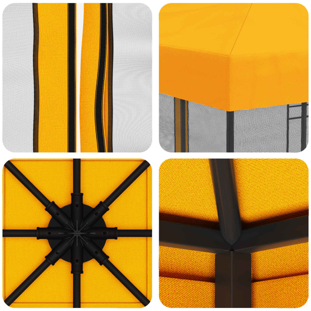 Produktbild för Trädgårdsgazebo med sidoväggar 3 x 3 m Gul Polyester och Stål