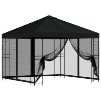 Produktbild för Trädgårdsgazebo med sidoväggar 3 x 3 m Svart Polyester och Stål