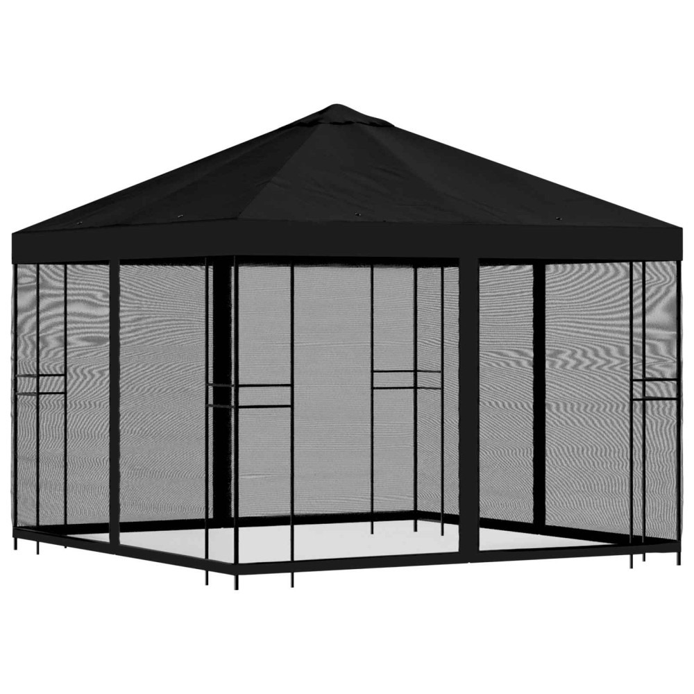 Produktbild för Trädgårdsgazebo med sidoväggar 3 x 3 m Svart Polyester och Stål