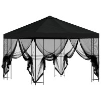 Produktbild för Trädgårdsgazebo med sidoväggar 3 x 3 m Svart Polyester och Stål