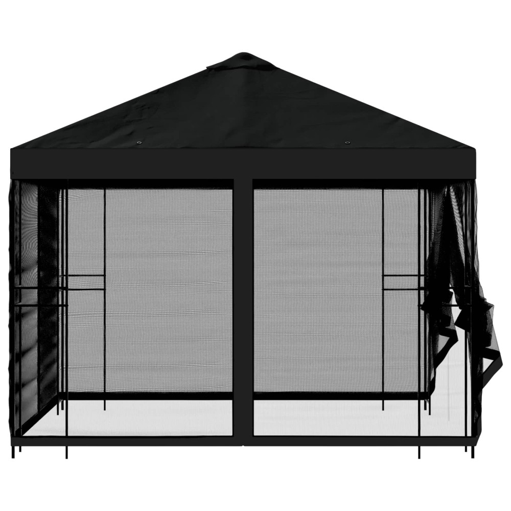 Produktbild för Trädgårdsgazebo med sidoväggar 3 x 3 m Svart Polyester och Stål