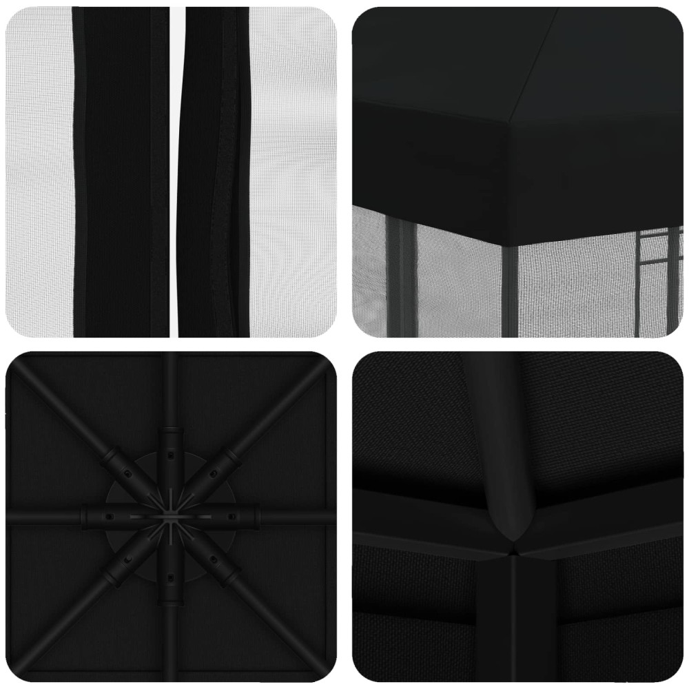 Produktbild för Trädgårdsgazebo med sidoväggar 3 x 3 m Svart Polyester och Stål