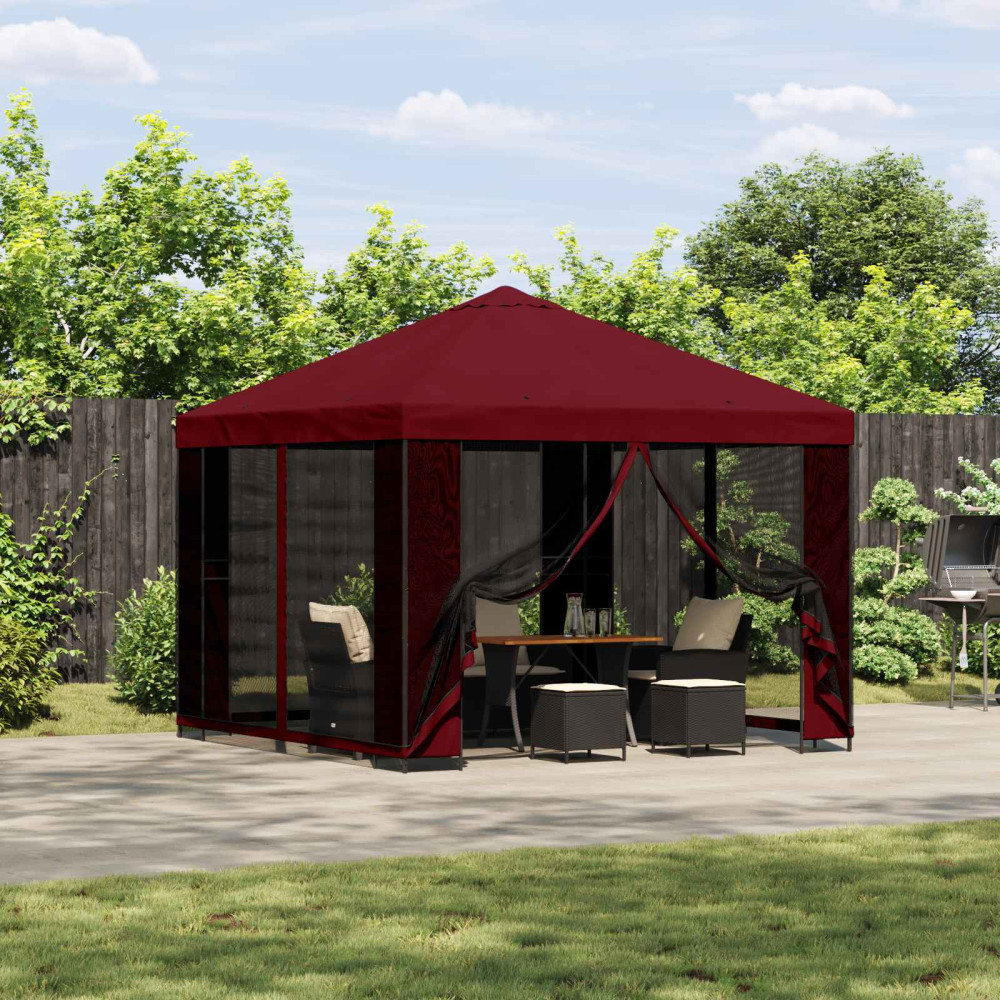 Produktbild för Trädgårdsgazebo med sidoväggar 3 x 3 m Vinröd