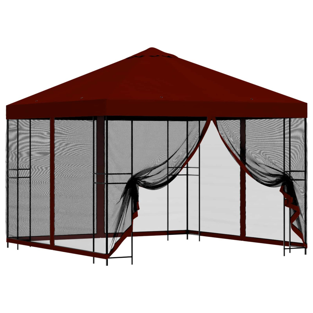 Produktbild för Trädgårdsgazebo med sidoväggar 3 x 3 m Vinröd