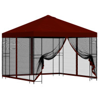 Produktbild för Trädgårdsgazebo med sidoväggar 3 x 3 m Vinröd