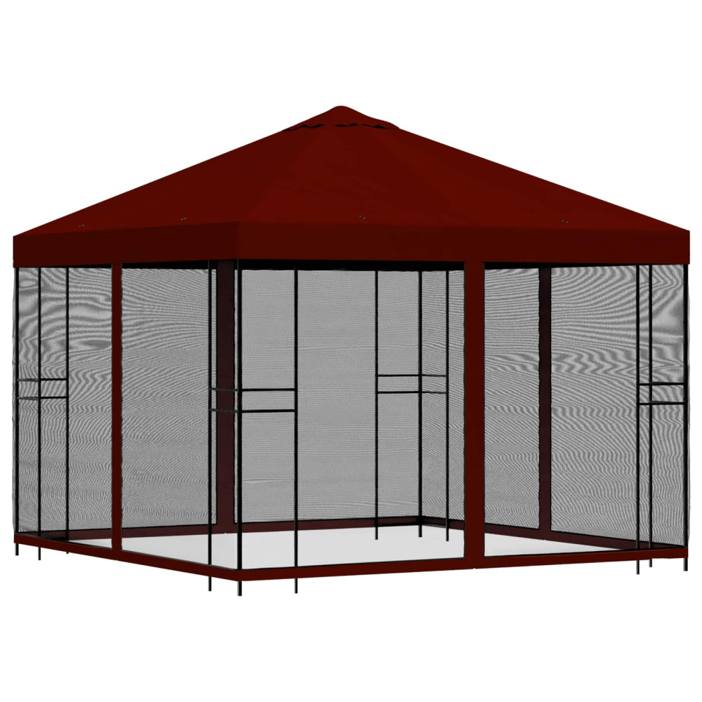 Produktbild för Trädgårdsgazebo med sidoväggar 3 x 3 m Vinröd