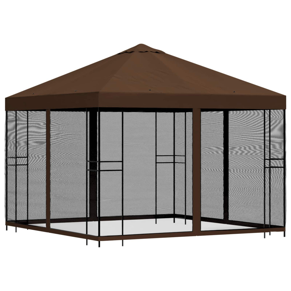 Produktbild för Trädgårdsgazebo med sidoväggar 3 x 3 m Brun Polyester och Stål
