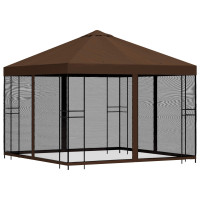 Produktbild för Trädgårdsgazebo med sidoväggar 3 x 3 m Brun Polyester och Stål