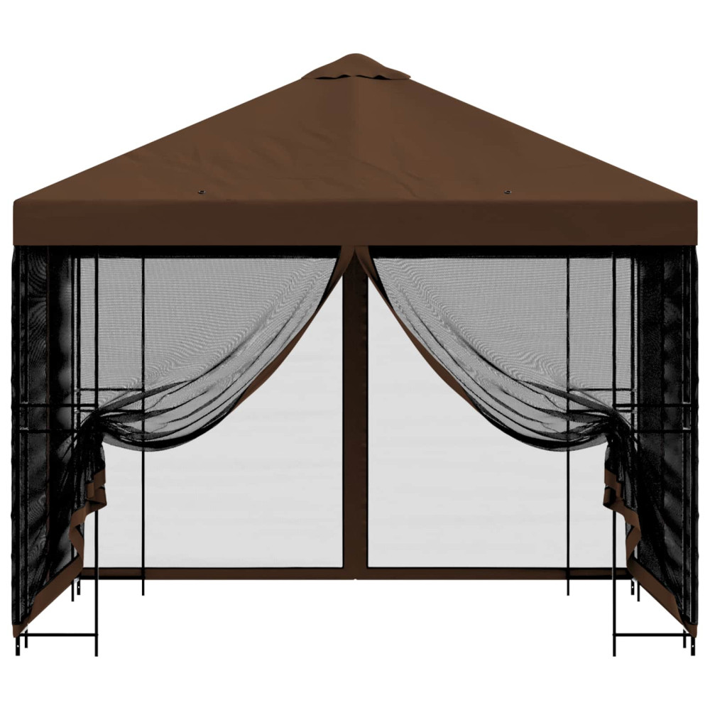 Produktbild för Trädgårdsgazebo med sidoväggar 3 x 3 m Brun Polyester och Stål