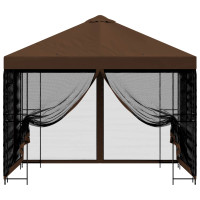 Produktbild för Trädgårdsgazebo med sidoväggar 3 x 3 m Brun Polyester och Stål