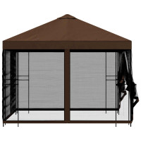 Produktbild för Trädgårdsgazebo med sidoväggar 3 x 3 m Brun Polyester och Stål