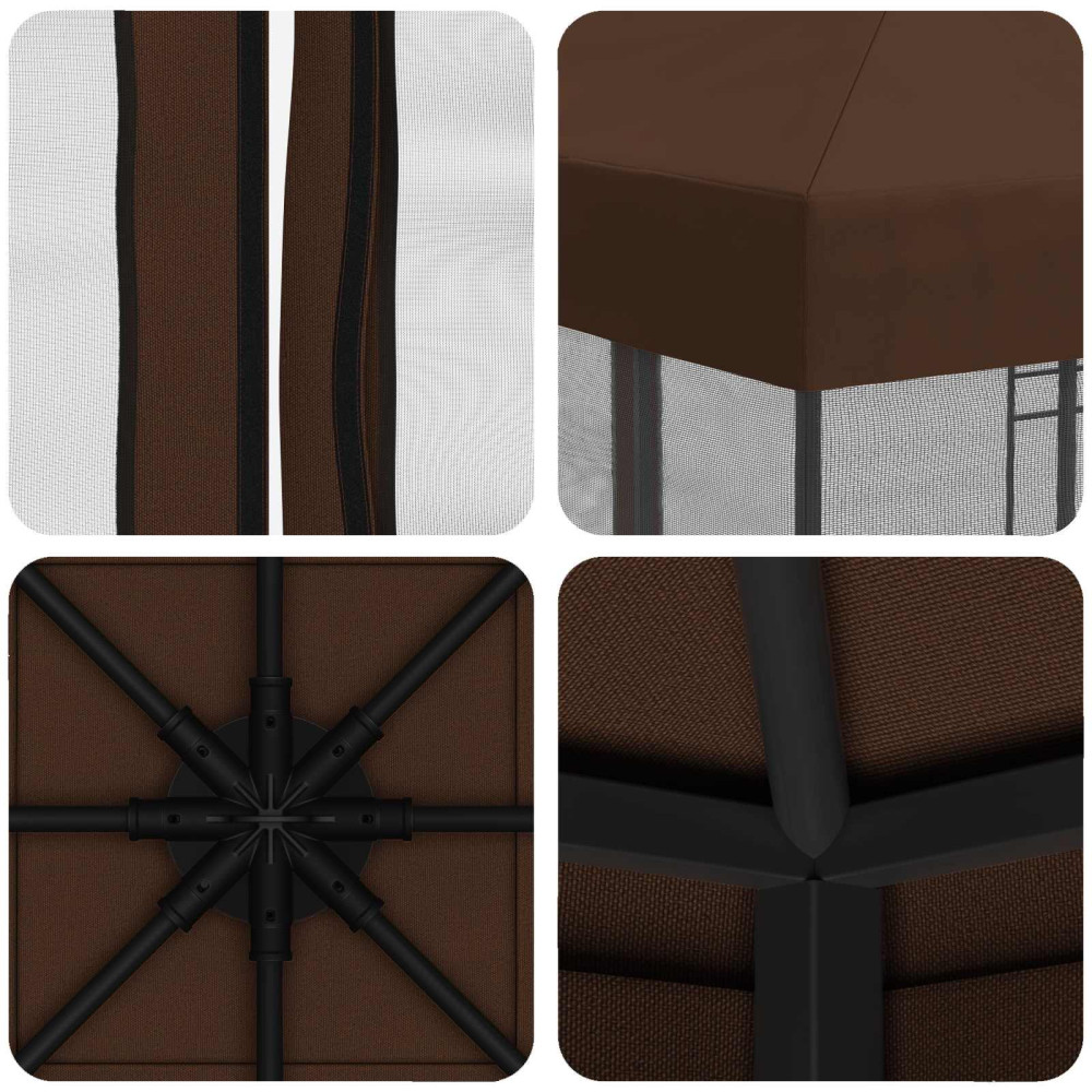 Produktbild för Trädgårdsgazebo med sidoväggar 3 x 3 m Brun Polyester och Stål