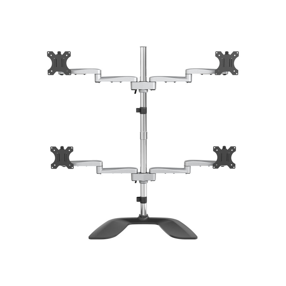 Produktbild för StarTech.com Skrivbordsmonterat stativ för fyra skärmar - Ergonomisk VESA arm för 4 skärmar (2x2) upp till 32 tum - Fristående ledat universellt stolpfäste - Höjdjusterbar/luta/vrid/rotera - Silver ställ - justerbar arm - för 4 monitorer