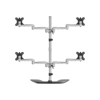 Produktbild för StarTech.com Skrivbordsmonterat stativ för fyra skärmar - Ergonomisk VESA arm för 4 skärmar (2x2) upp till 32 tum - Fristående ledat universellt stolpfäste - Höjdjusterbar/luta/vrid/rotera - Silver ställ - justerbar arm - för 4 monitorer