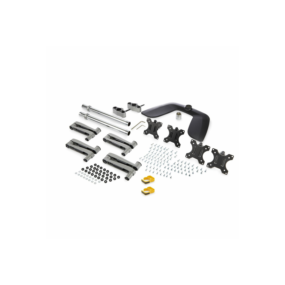 Produktbild för StarTech.com Skrivbordsmonterat stativ för fyra skärmar - Ergonomisk VESA arm för 4 skärmar (2x2) upp till 32 tum - Fristående ledat universellt stolpfäste - Höjdjusterbar/luta/vrid/rotera - Silver ställ - justerbar arm - för 4 monitorer