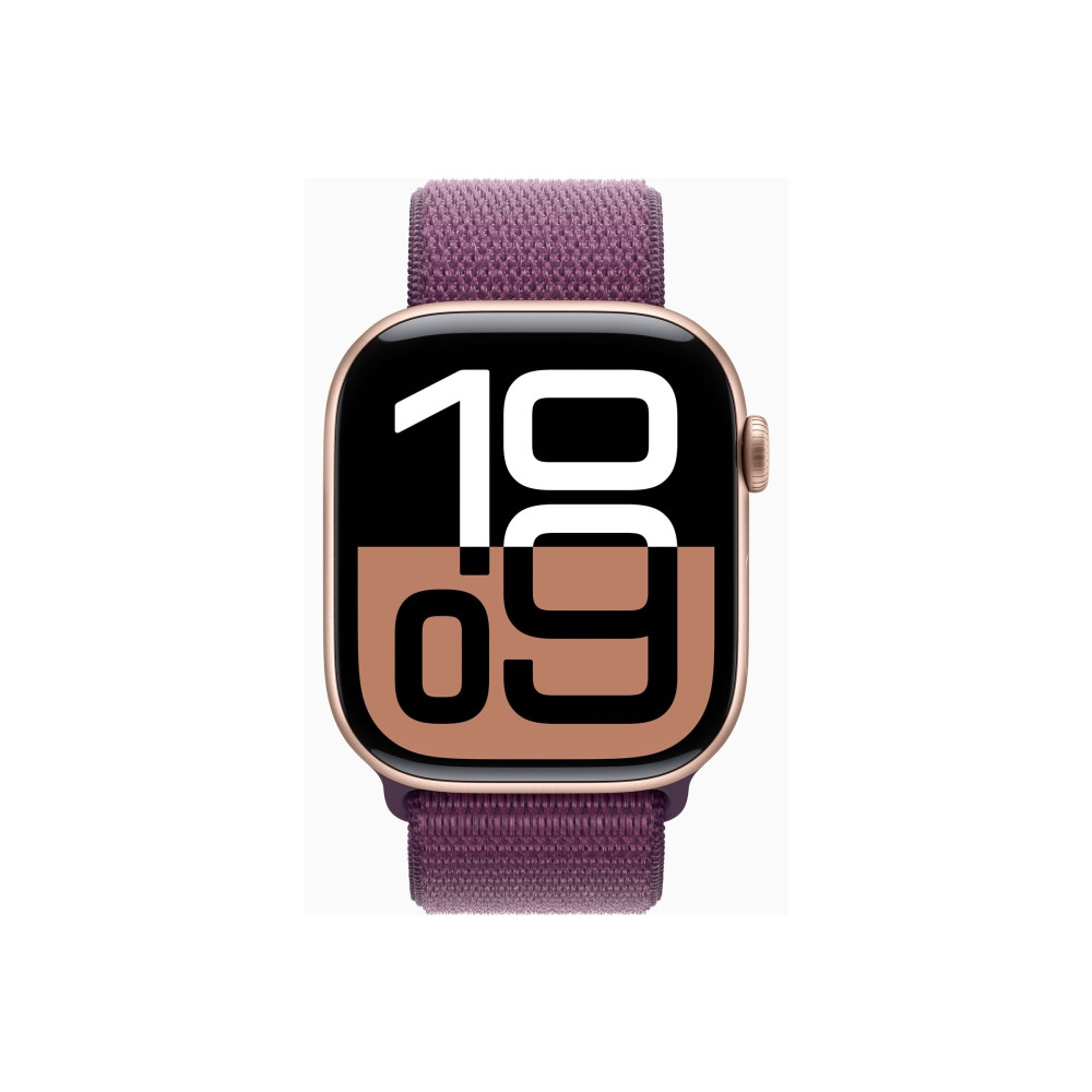 Produktbild för Apple Watch Series 10 (GPS) - guldrosa aluminium - smart klocka med sportögla - plommonfärgat - 64 GB