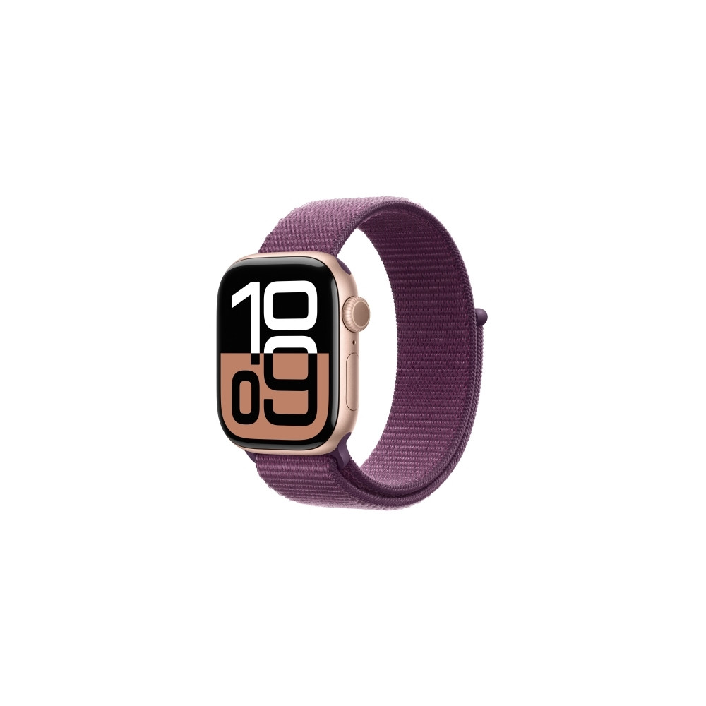 Produktbild för Apple Watch Series 10 (GPS) - guldrosa aluminium - smart klocka med sportögla - plommonfärgat - 64 GB