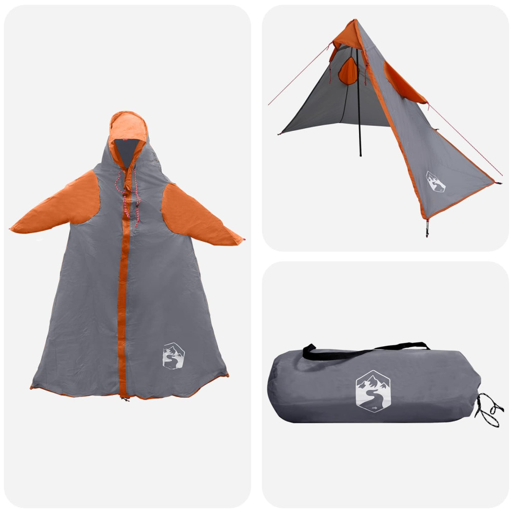 Produktbild för 2-i-1 Regnponcho med huva Grå och orange 262 x 126 x 130 cm