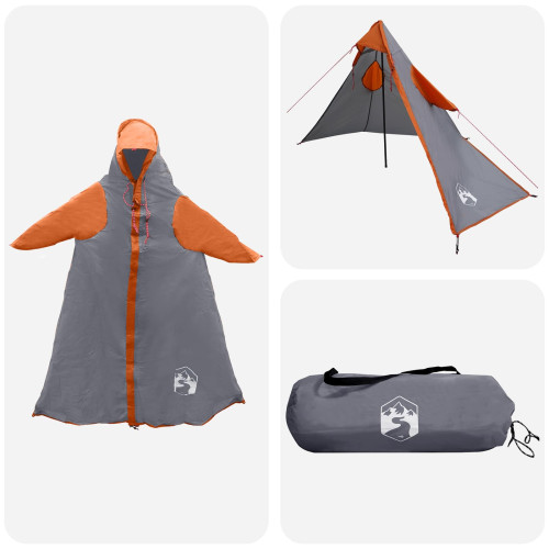 vidaXL 2-i-1 Regnponcho med huva Grå och orange 262 x 126 x 130 cm