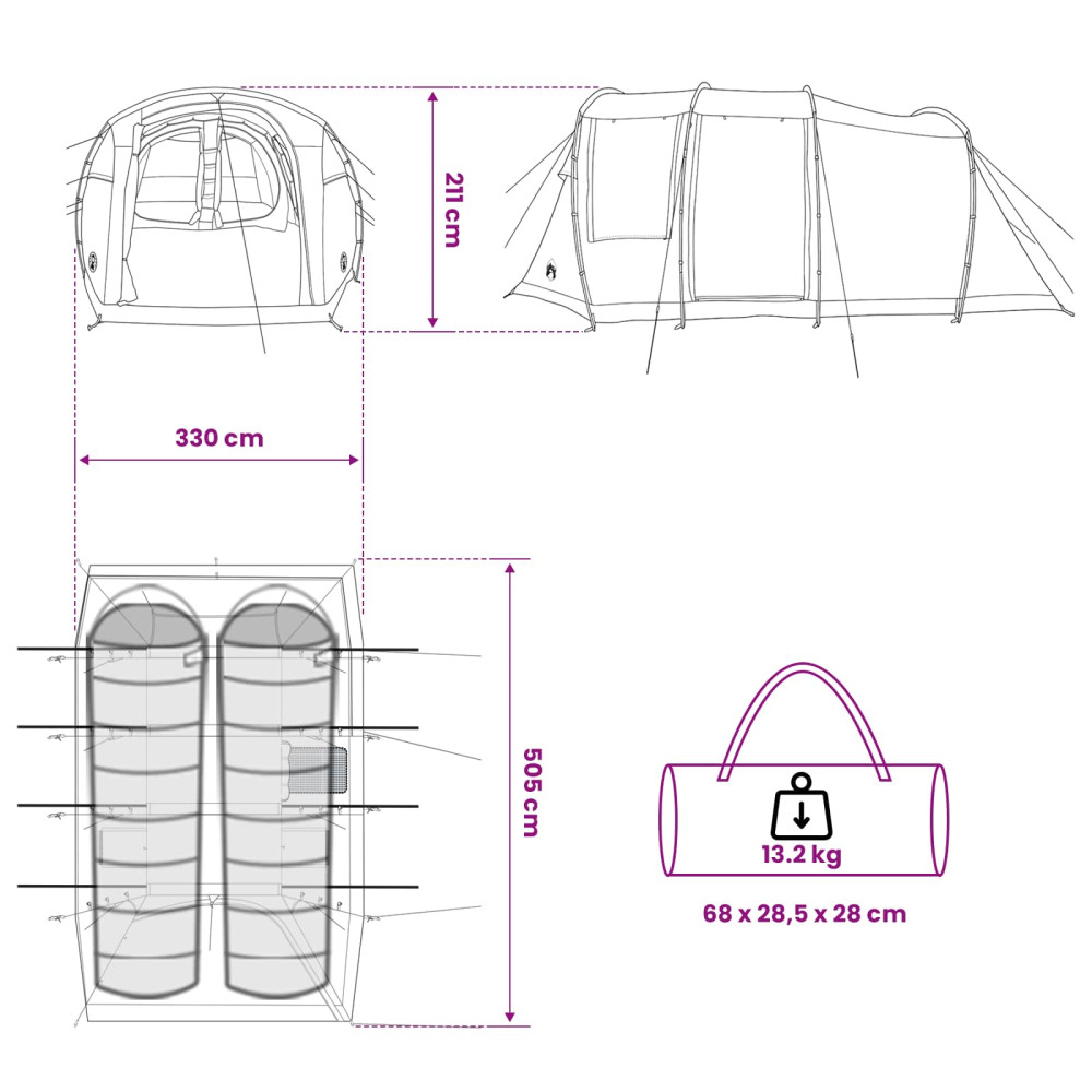 Produktbild för Tunneltält Blå 505 x 330 x 204 cm
