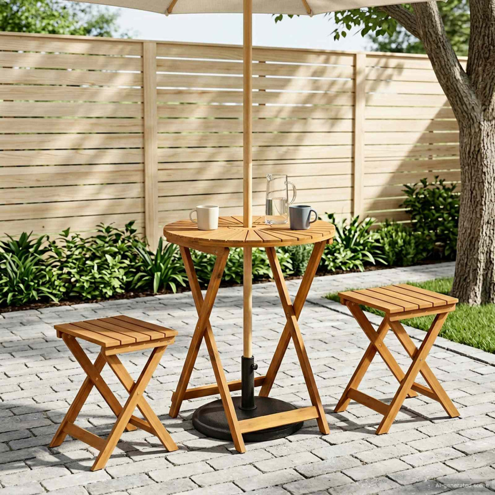Produktbild för Hopfällbart trädgårdsbord Naturlig Ø60 x 75 cm