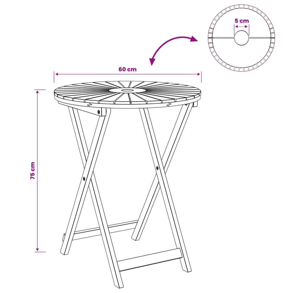 Produktbild för Hopfällbart trädgårdsbord Naturlig Ø60 x 75 cm