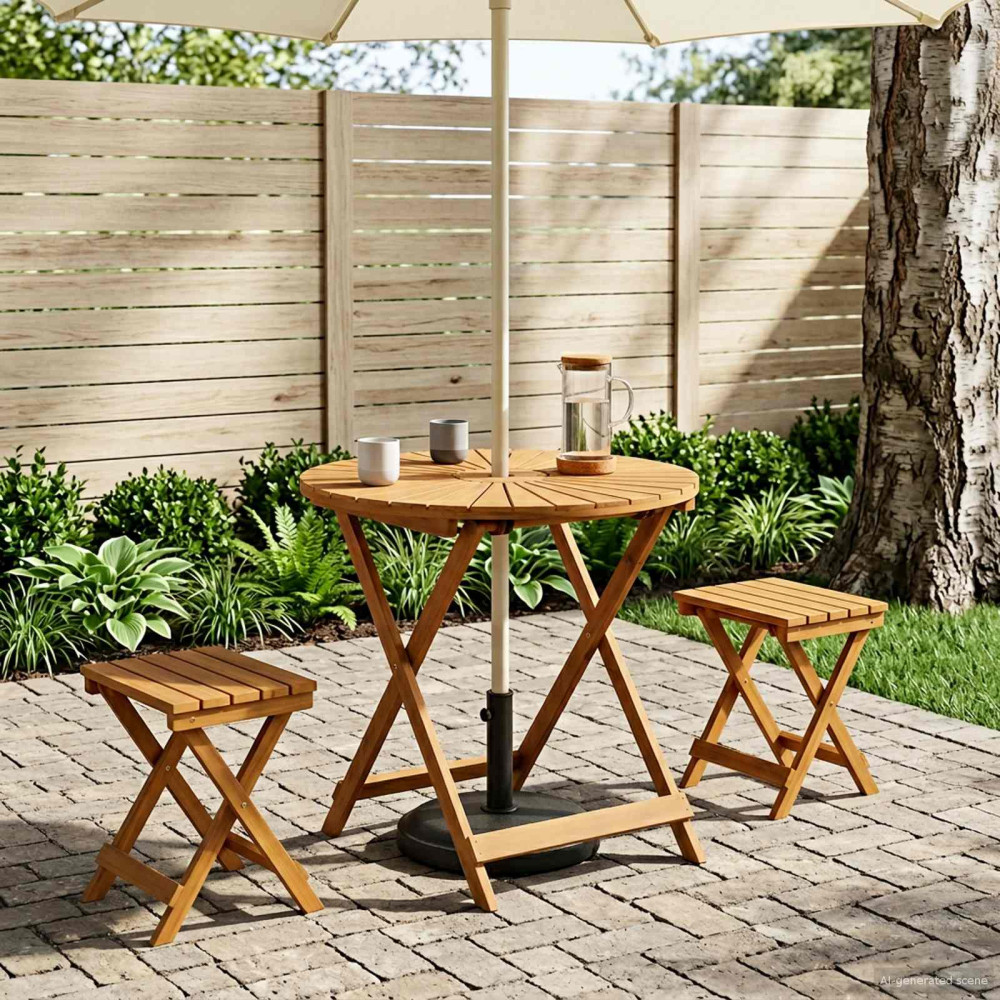 Produktbild för Hopfällbart trädgårdsbord Naturlig Ø70 x 75 cm