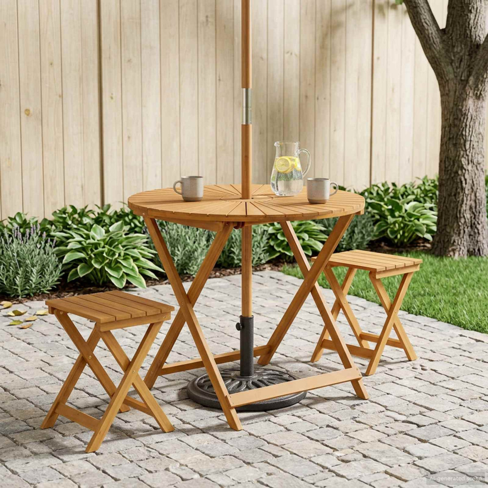 Produktbild för Hopfällbart trädgårdsbord Naturlig Ø90 x 75 cm