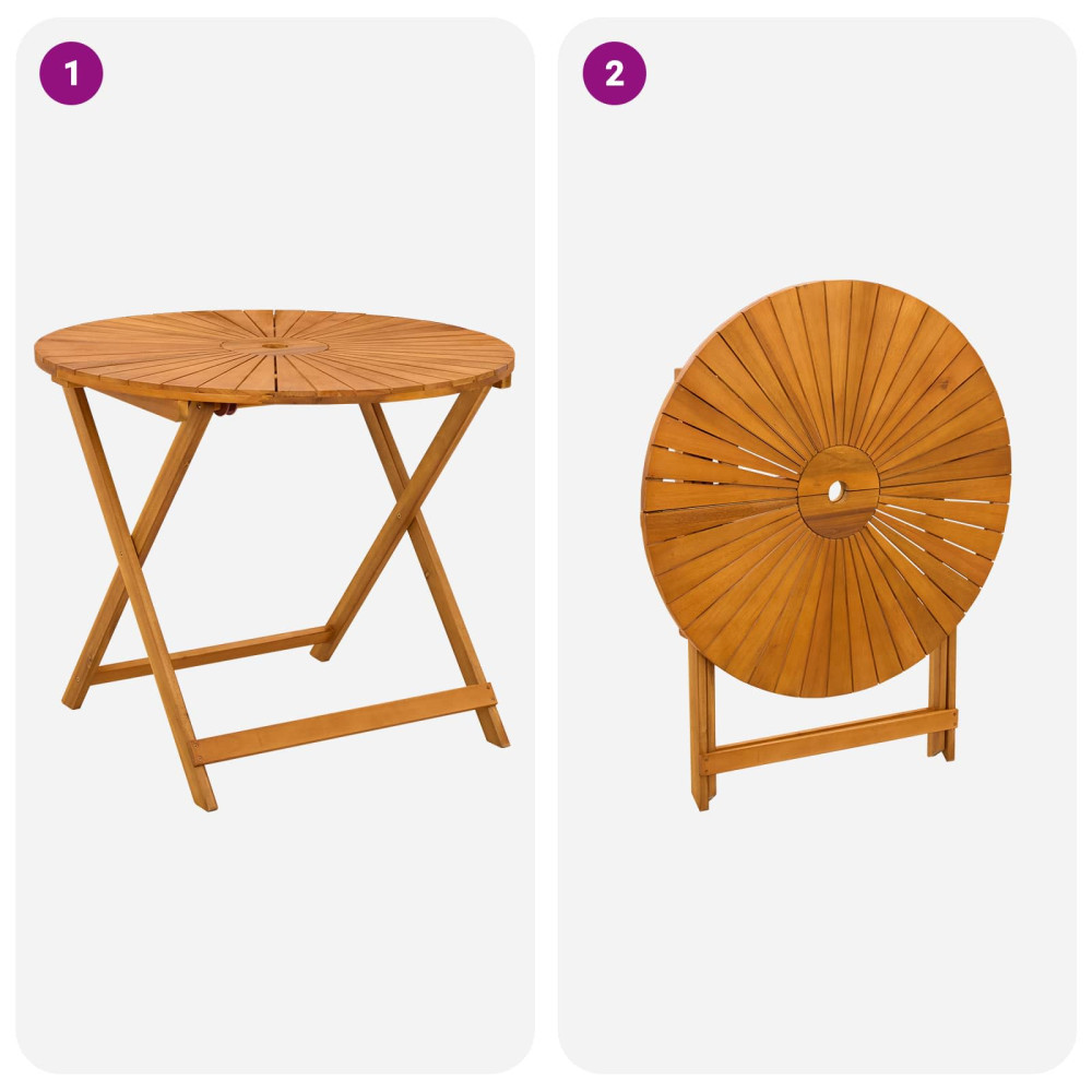 Produktbild för Hopfällbart trädgårdsbord Naturlig Ø90 x 75 cm