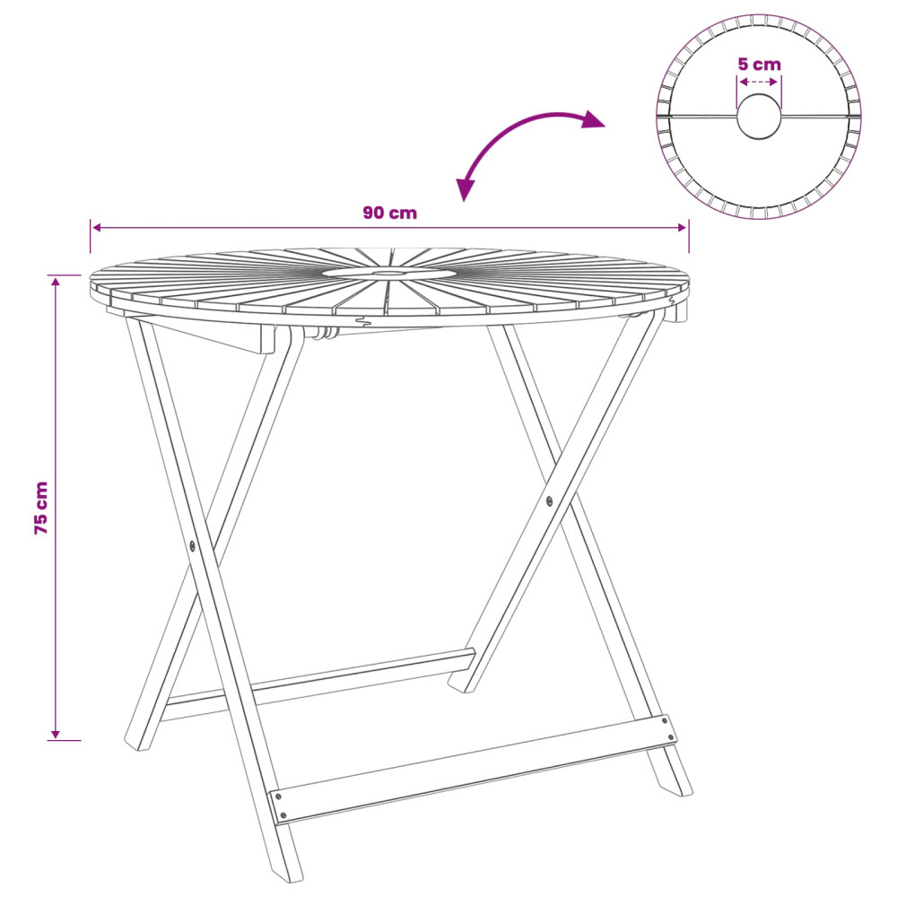 Produktbild för Hopfällbart trädgårdsbord Naturlig Ø90 x 75 cm