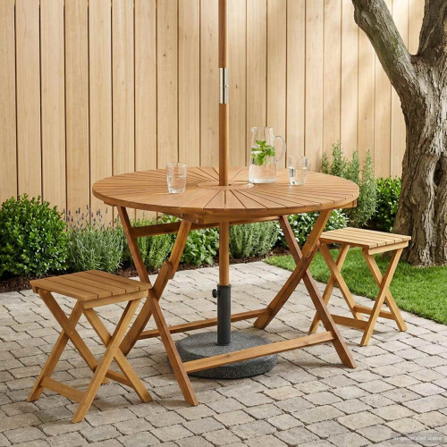 vidaXL Hopfällbart trädgårdsbord Naturlig Ø110 x 75 cm