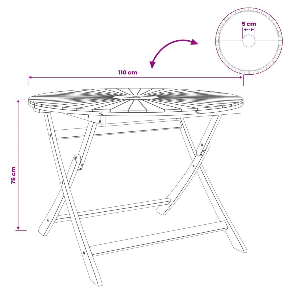 Produktbild för Hopfällbart trädgårdsbord Naturlig Ø110 x 75 cm