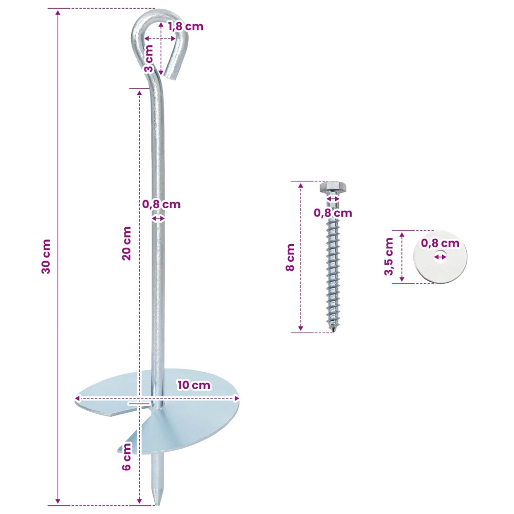Produktbild för Jordankare 4 pcs Silver Ø10 x 30 cm Galvaniserat metall