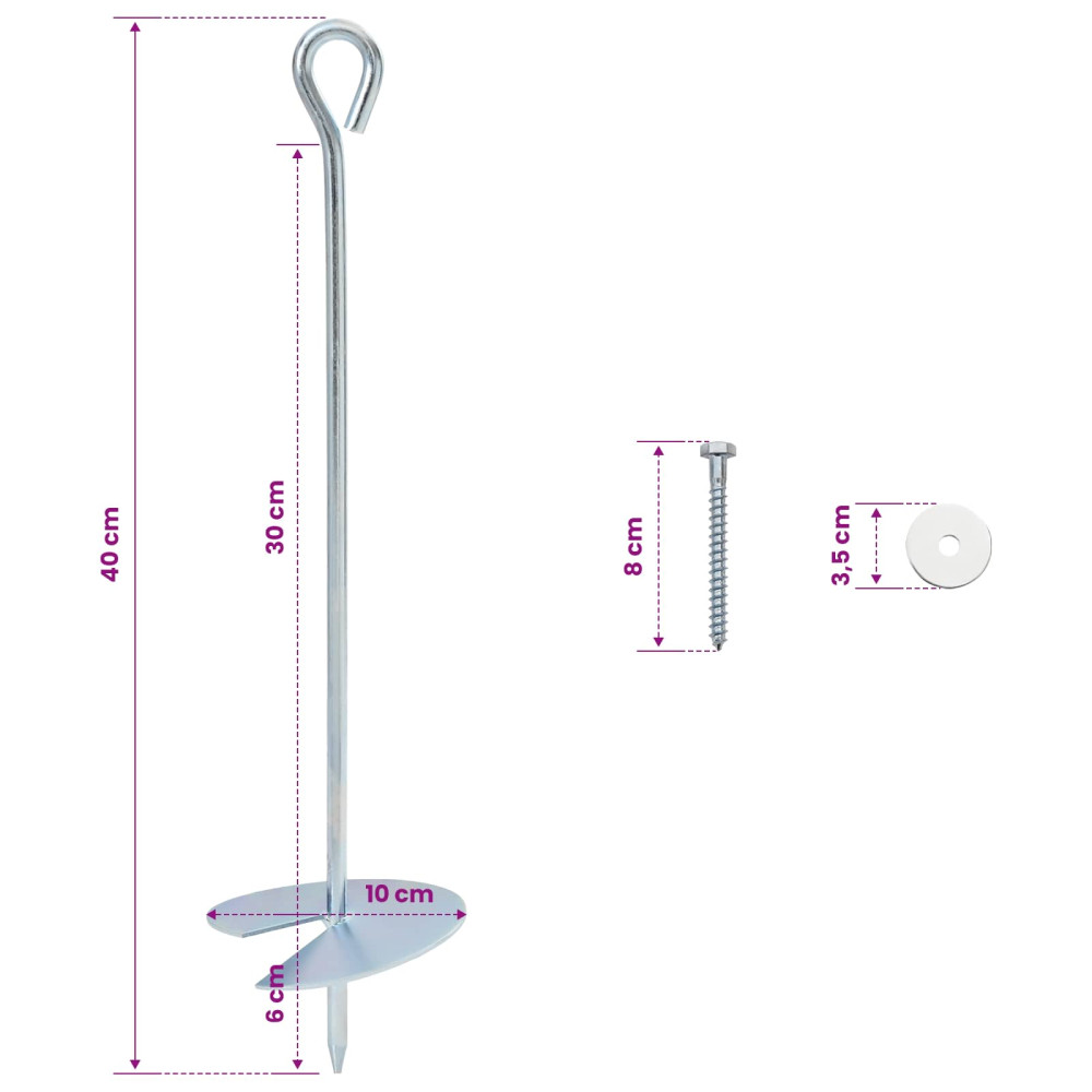 Produktbild för Jordankare 2 pcs Silver Ø10 x 40 cm Galvaniserat metall