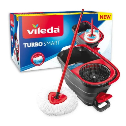 Vileda Vileda Turbo Smart, Mopp- och hinkset, Mikrofiber, Svart, Rö...