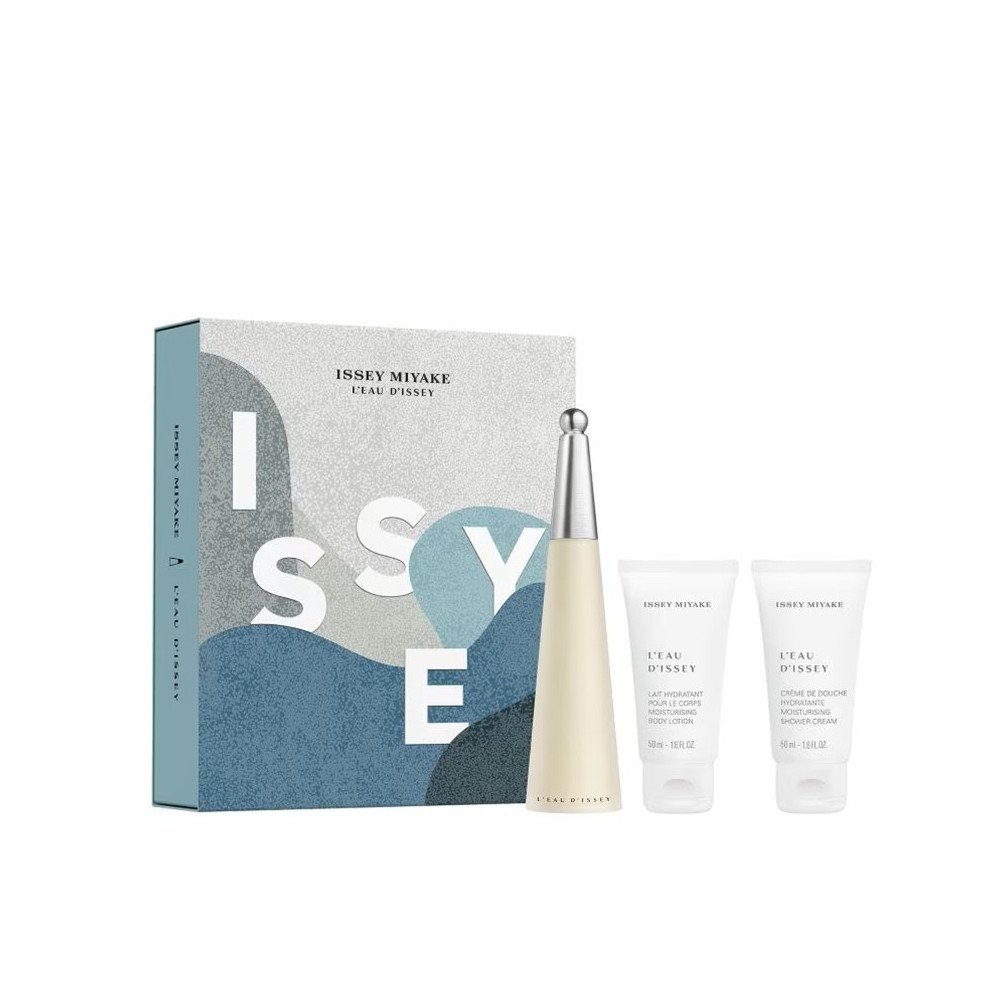 Produktbild för Giftset Issey Miyake LEau DIssey Edt 50ml + Body Lotion 50ml + Shower Gel 50ml