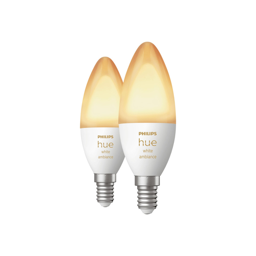 Produktbild för Philips Hue White ambiance - LED-glödlampa - form: B39 - E14 - 4 W - varmt till kallt vitt ljus - 2200-6500 K (paket om 2)