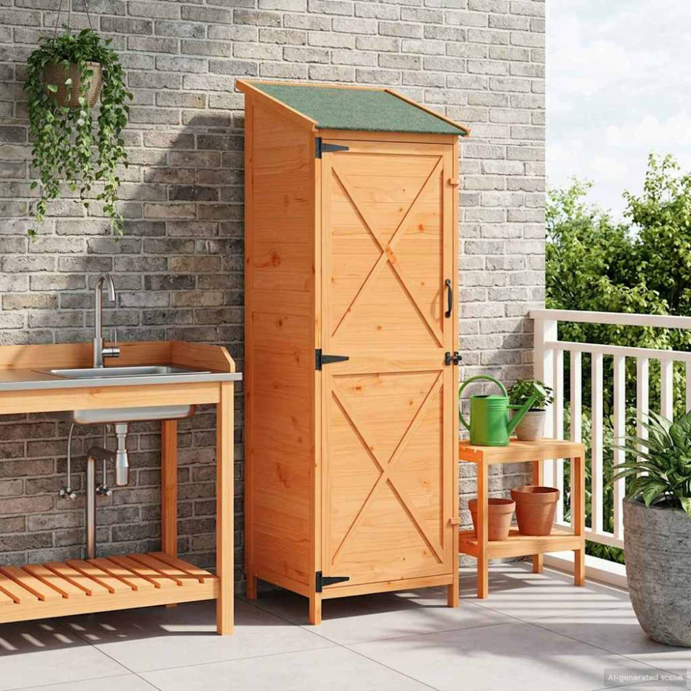 Produktbild för Trädgårdshus med tak Brun 59,5 x 56 x 176,5 cm Massivt Furu