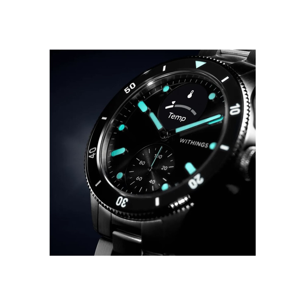 Produktbild för Withings ScanWatch Nova - rostfritt stål - smart klocka med hybridfunktion med Oyster Metal-armband - svart