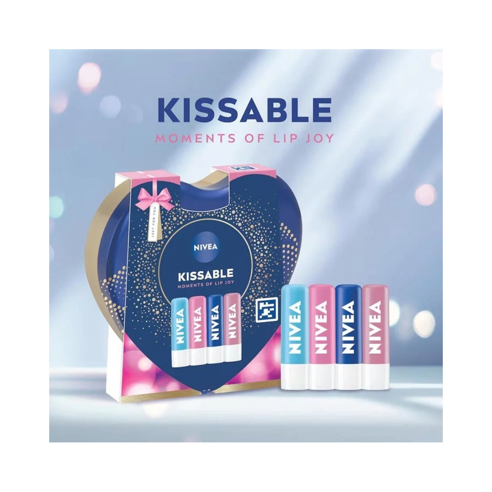 Produktbild för Giftset Nivea Kissable Moments Of Lip Joy 4pc
