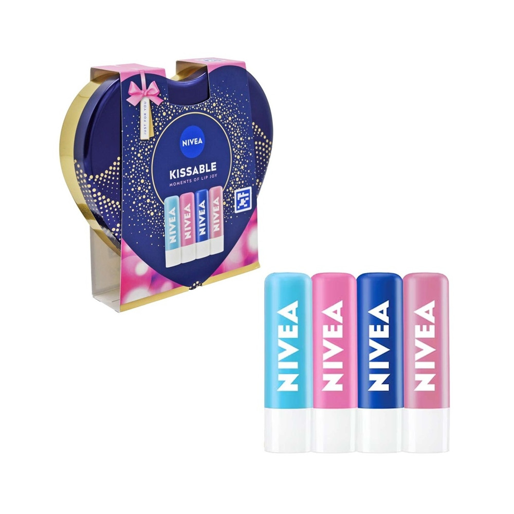 Produktbild för Giftset Nivea Kissable Moments Of Lip Joy 4pc