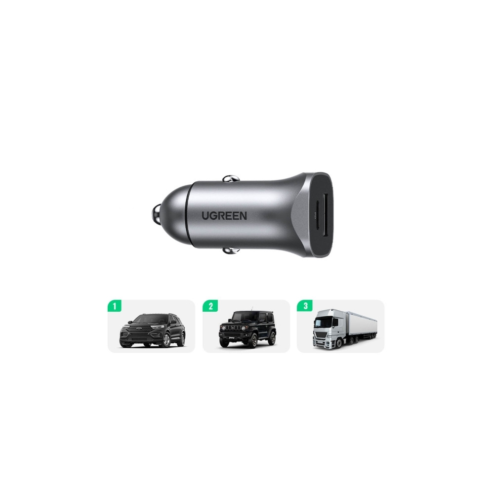 Produktbild för Ugreen billaddare UGREEN CD130, USB-A+PD 3.0, USB-C, QC3.0 3...