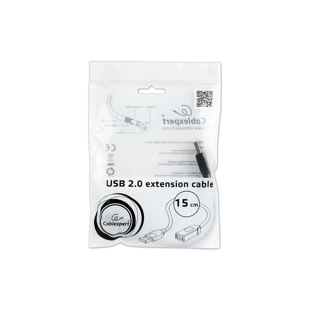 Produktbild för Cablexpert - USB-förlängningskabel - USB till USB - 15 cm