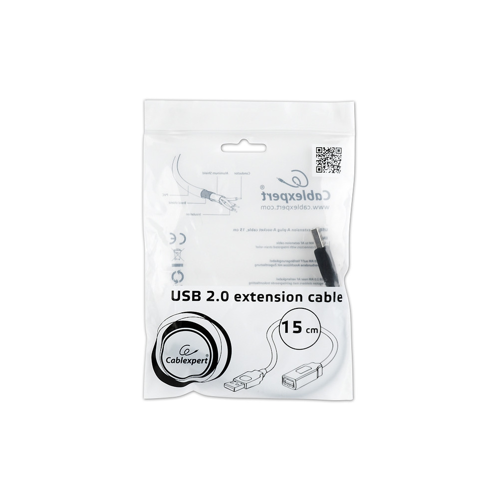 Produktbild för Cablexpert - USB-förlängningskabel - USB till USB - 15 cm