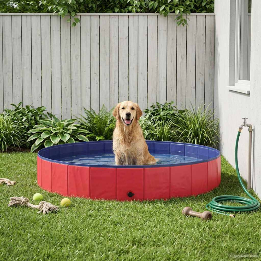 Produktbild för Hundpool Röd Ø200 x 30 cm Tjock PVC