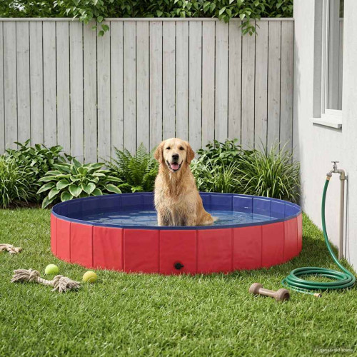vidaXL Hundpool Röd Ø200 x 30 cm Tjock PVC
