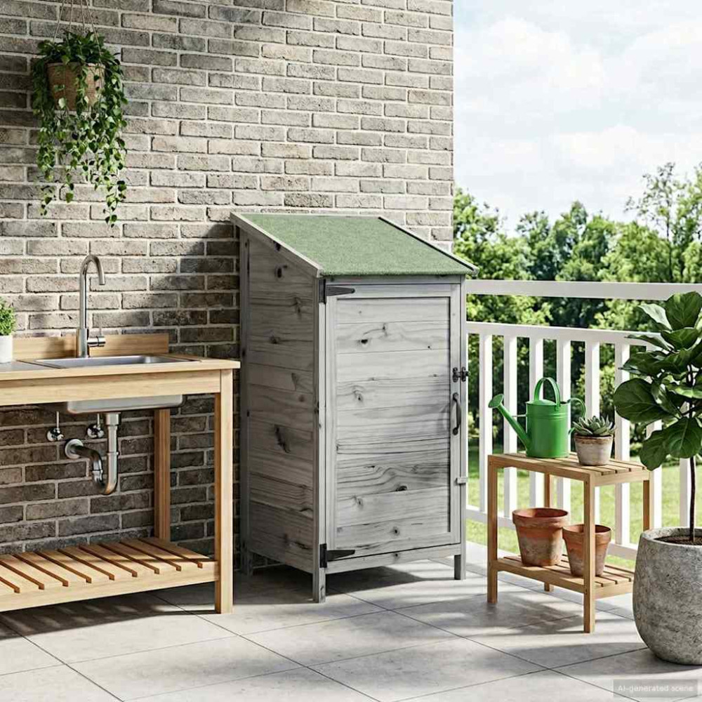 Produktbild för Trädgårdshus med tak Grå 59 x 56 x 113,5 cm Massivt Furu