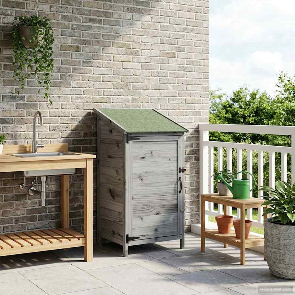 Produktbild för Trädgårdshus med tak Grå 59 x 56 x 113,5 cm Massivt Furu